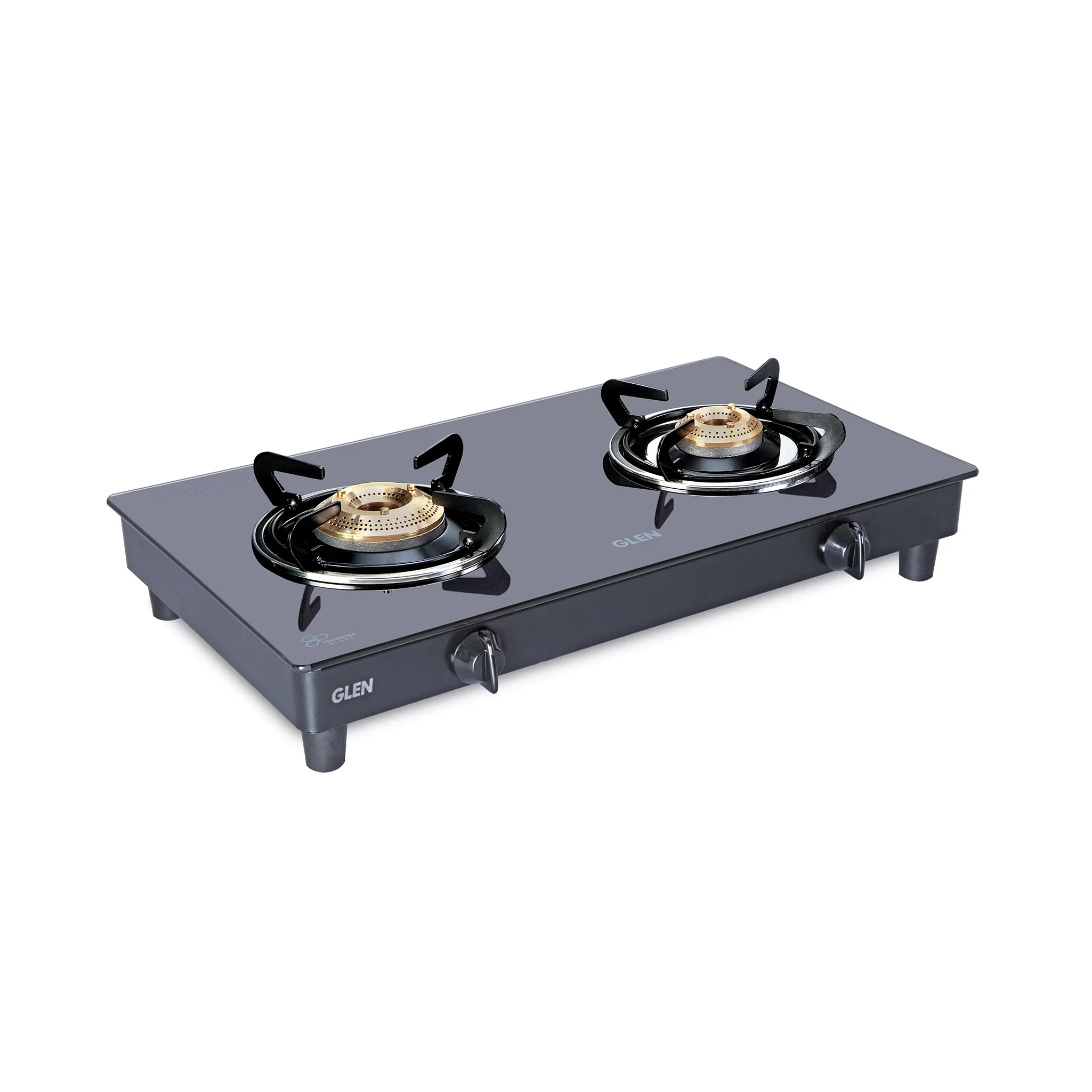2 Burner Glass Gas Stove with High Flame Brass Burner Black (CT1021GTHFBBBL) - Manual/Auto Ignition