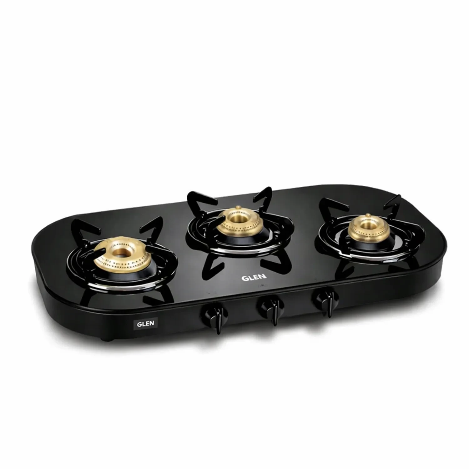 3 Burner Black Glass Gas Stove with High Flame Brass Burner (1036GT) - Manual/Auto Ignition