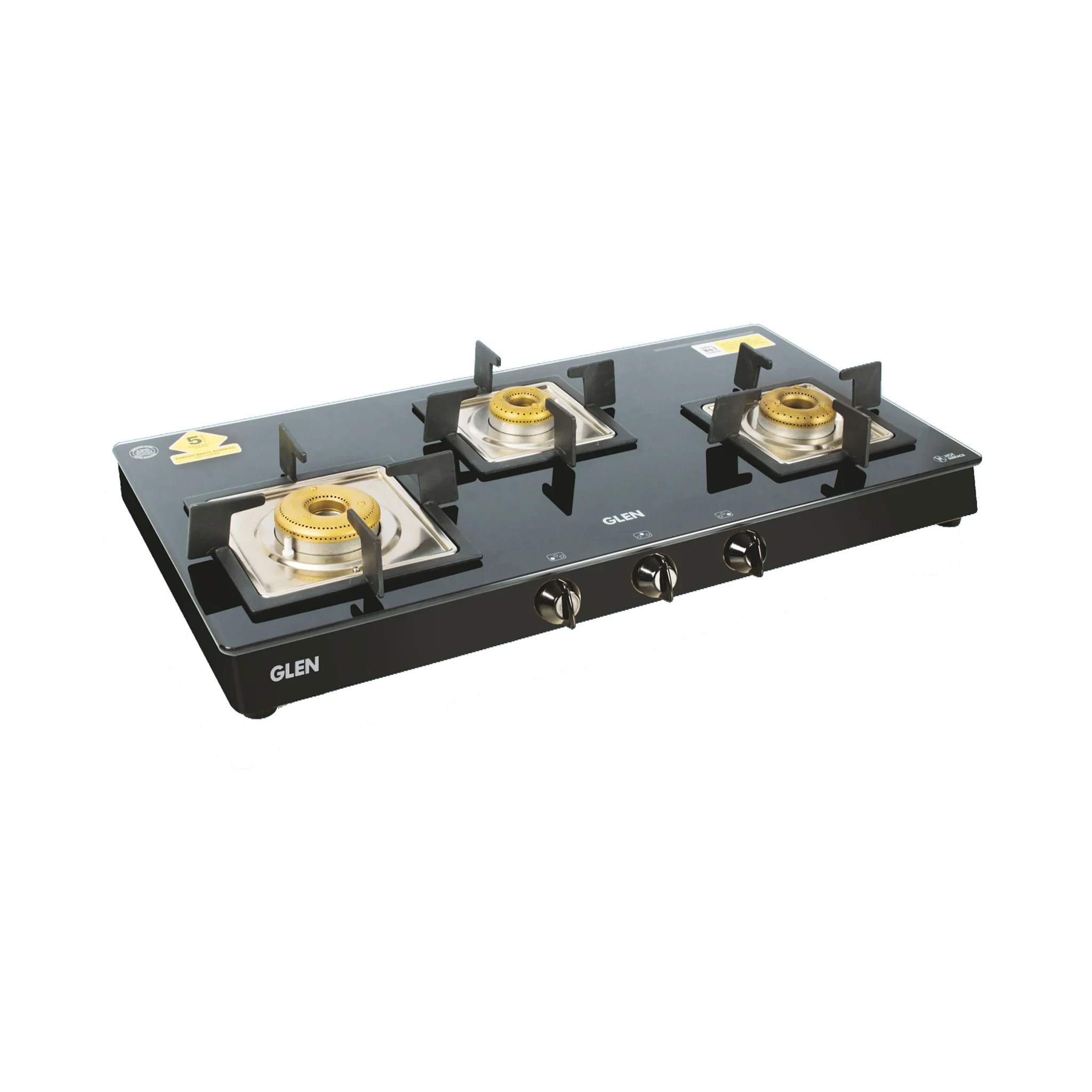 3 Burner Black Glass Gas Stove with High Flame Forged Brass Burner (CT1038SQBLFB) - Manual/Auto Ignition