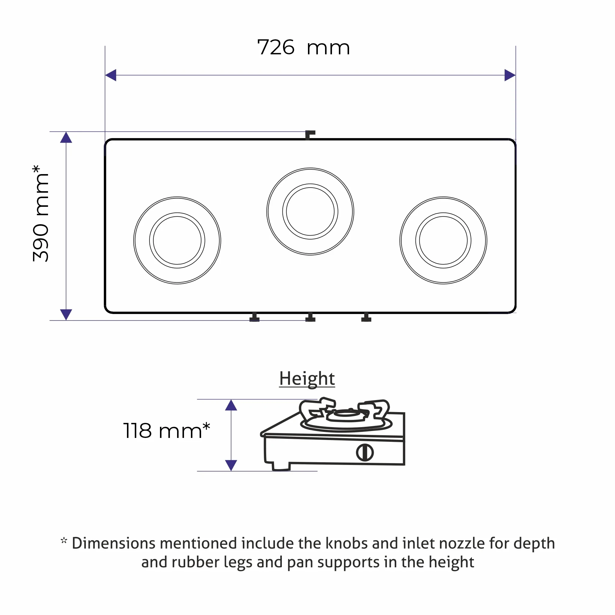 3 Burner Glass Gas Stove with Brass Burner Black (CT1033GTBBBL) - Manual/Auto Ignition