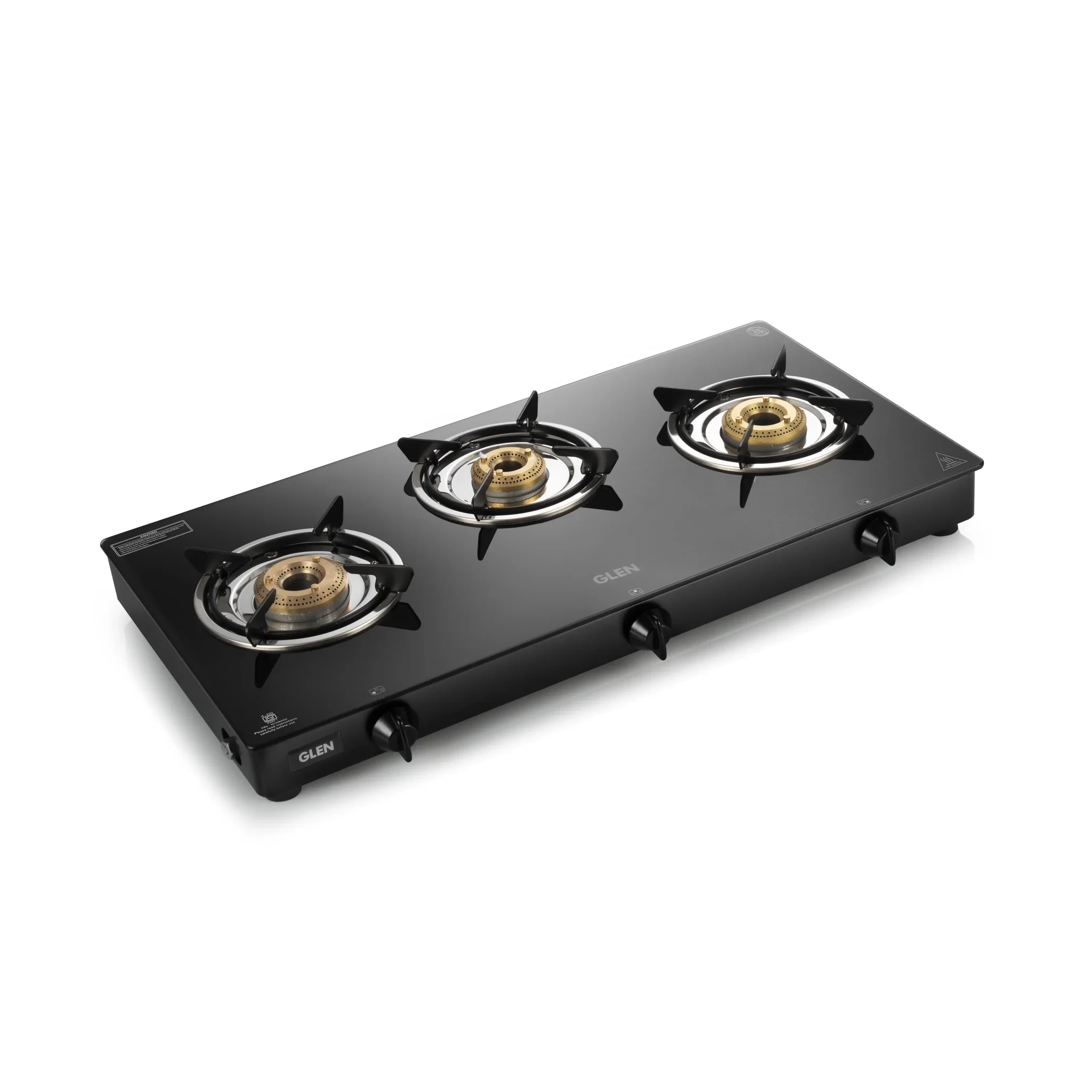 3 Burner Glass Gas Stove with Brass Burner Black (CT1034GTBBBL)