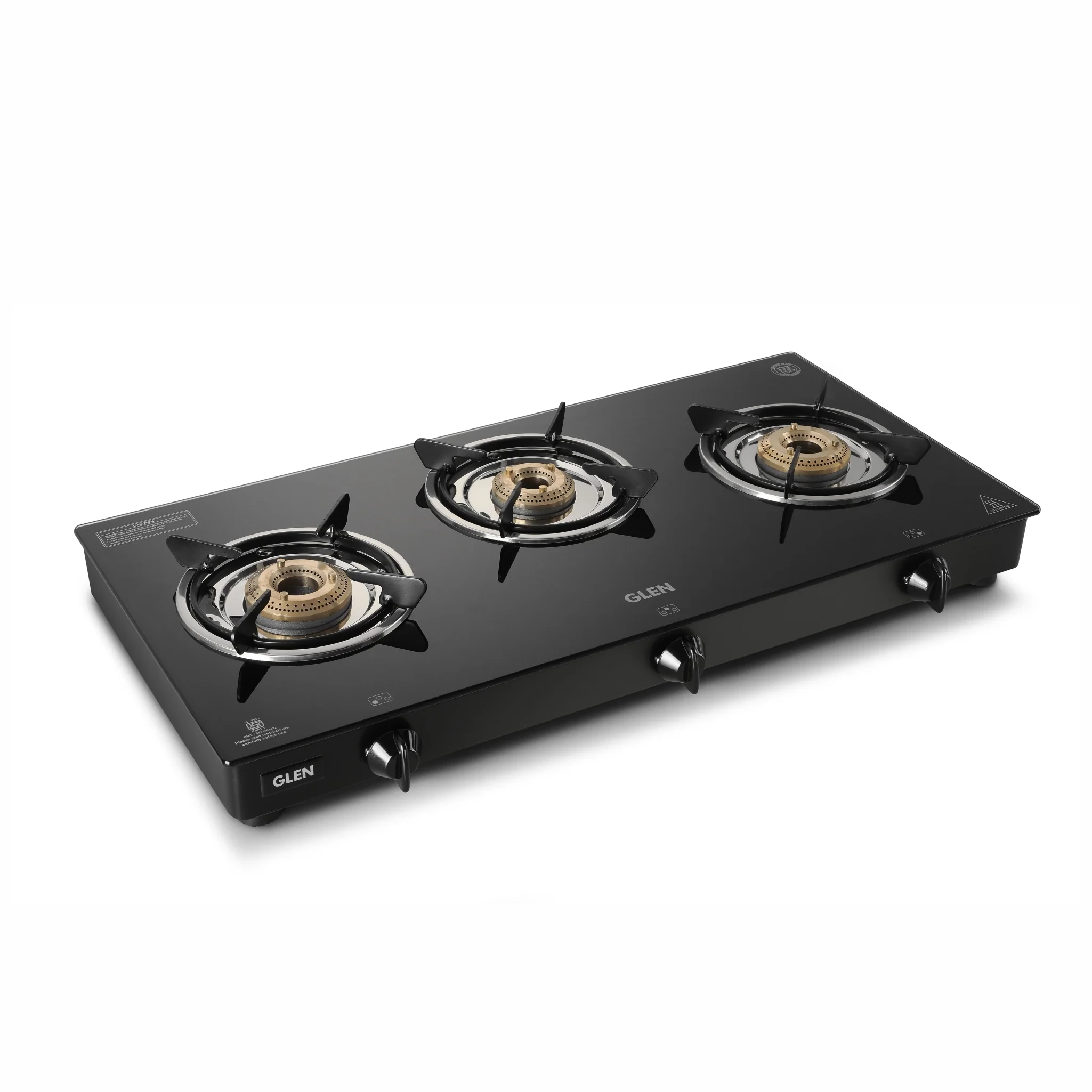 3 Burner Glass Gas Stove with Brass Burner Black - Manual/Auto Ignition (CT1030GTBBBL)