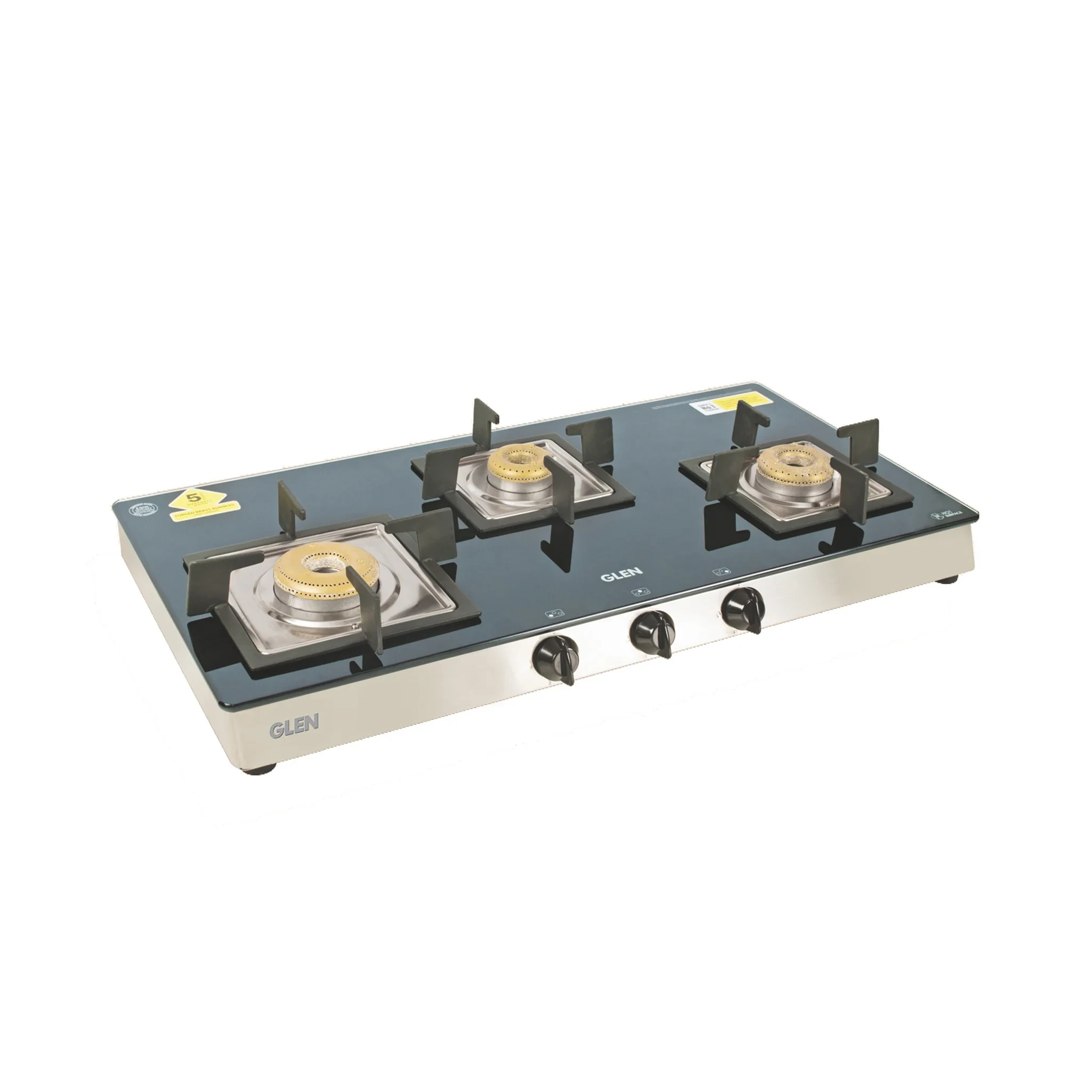 3 Burner Glass Gas Stove with High Flame Forged Brass Burner (CT1038SQGTFB) - Manual/Auto Ignition