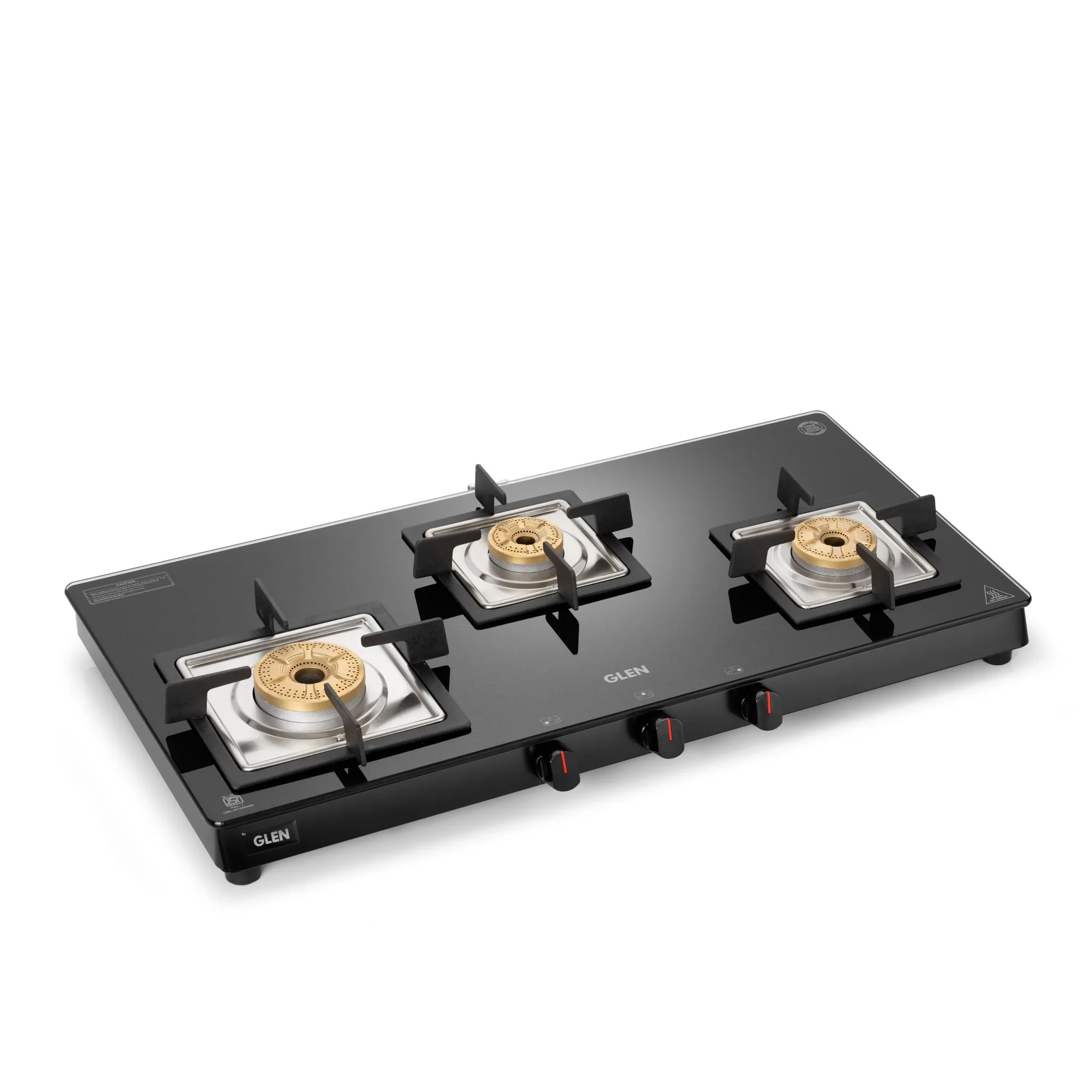 3 Burner Slim Glass Gas Stove with High Flame Forged Brass Burner - Manual/Auto Ignition (CT1038SLSQBLFB)