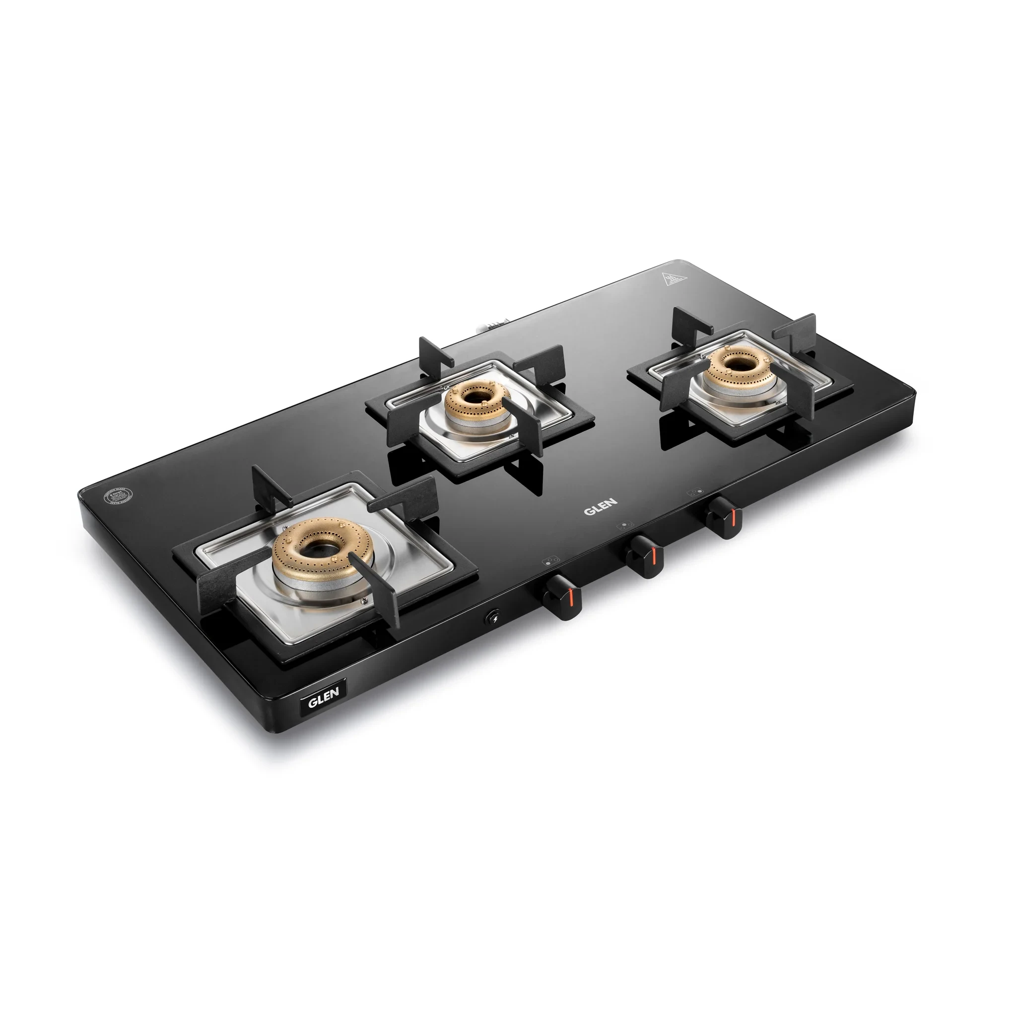 3 Burner Ultra Slim Glass Gas Stove with High Flame Forged Brass Burner - Manual/Auto Ignition (CT1035USBL)