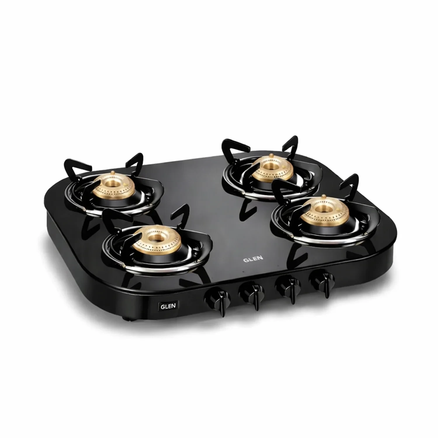 4 Burner Glass Gas Stove 1 High Flame 3 Brass Burner Round Corners (CT1046GT) - Manual/Auto Ignition