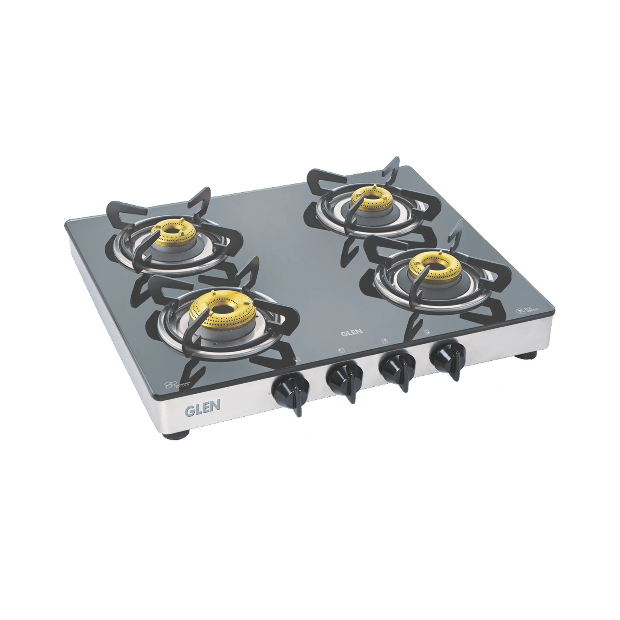 4 Burner Glass Gas Stove 1 High Flame 3 Forged Brass Burners 60 CM (CT1042GTFB) - Manual/Auto Ignition