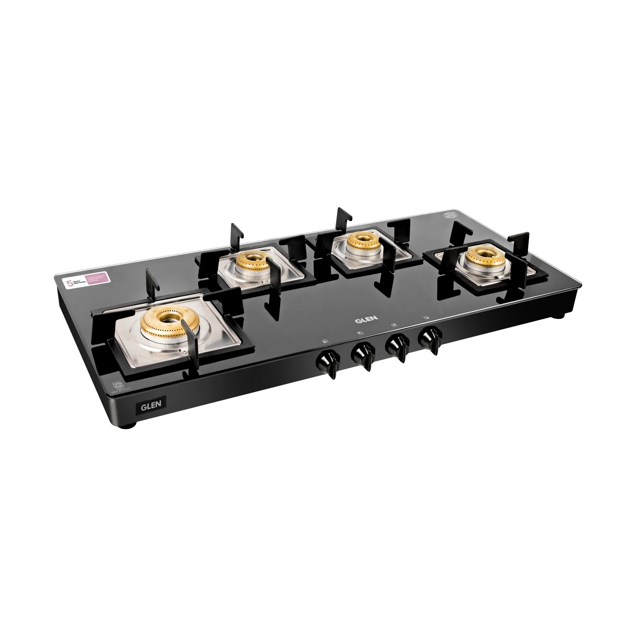 4 Burner Glass Gas Stove Extra Wide 1 High Flame 3 Forged Brass Burner (CT1049SQGTFB)