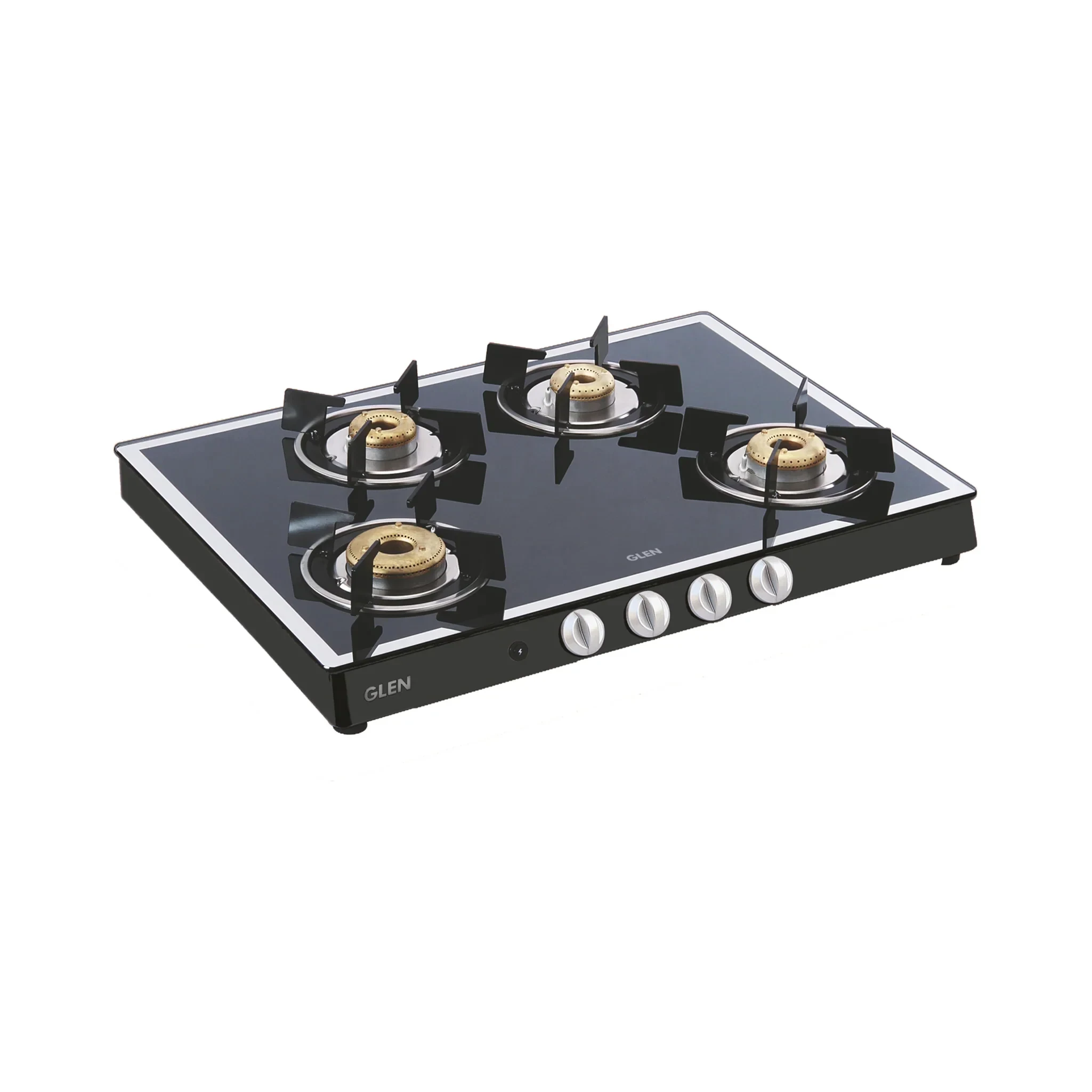 4 Burner Glass Gas Stove Mirror Finish 1 High Flame 3 Forged Brass Burners Auto Ign 70 CM Black (CT1048GTFBMBLAI)
