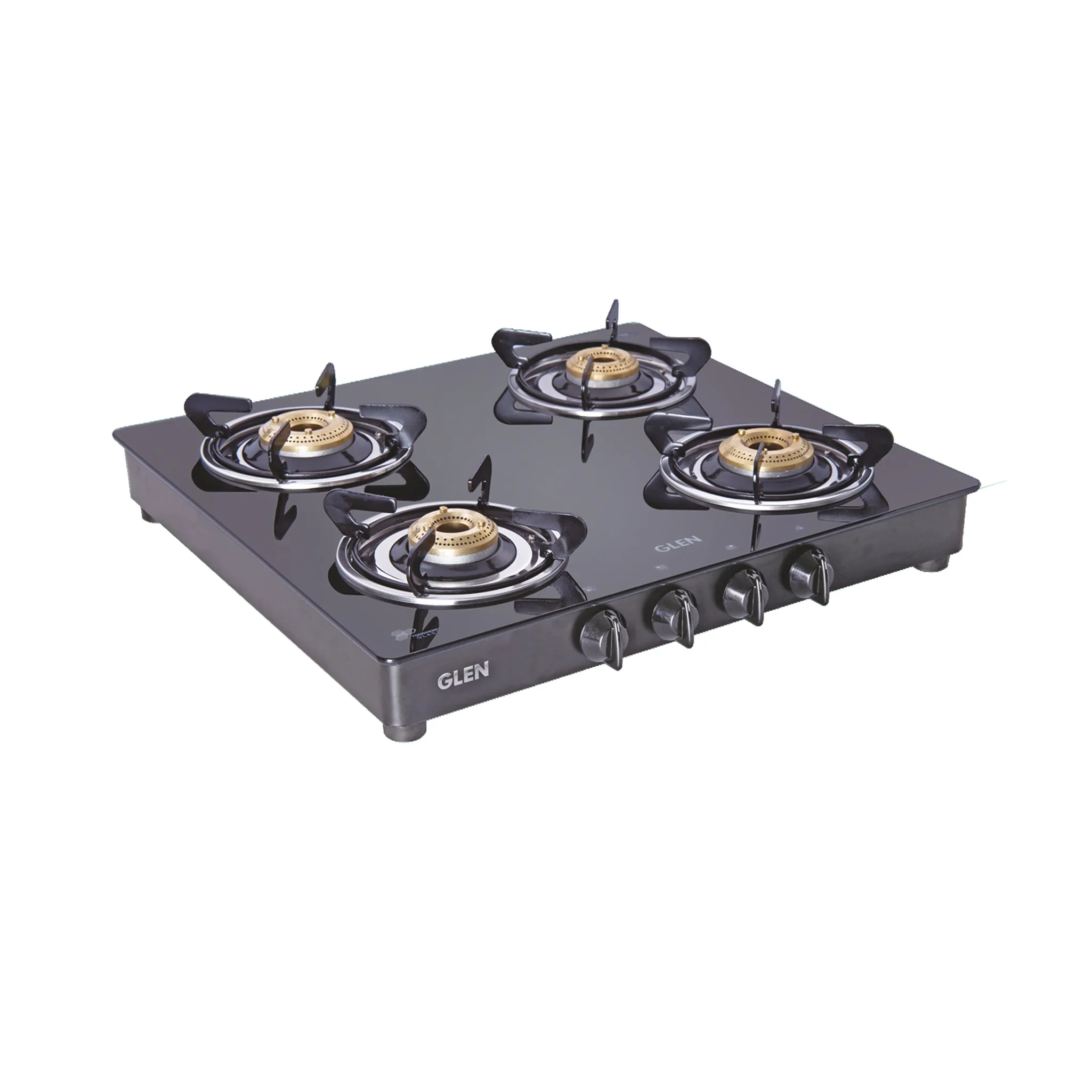 4 Burner Glass Gas Stove with Brass Burner, Black (CT1043GTBBBL) - Manual/Auto Ignition