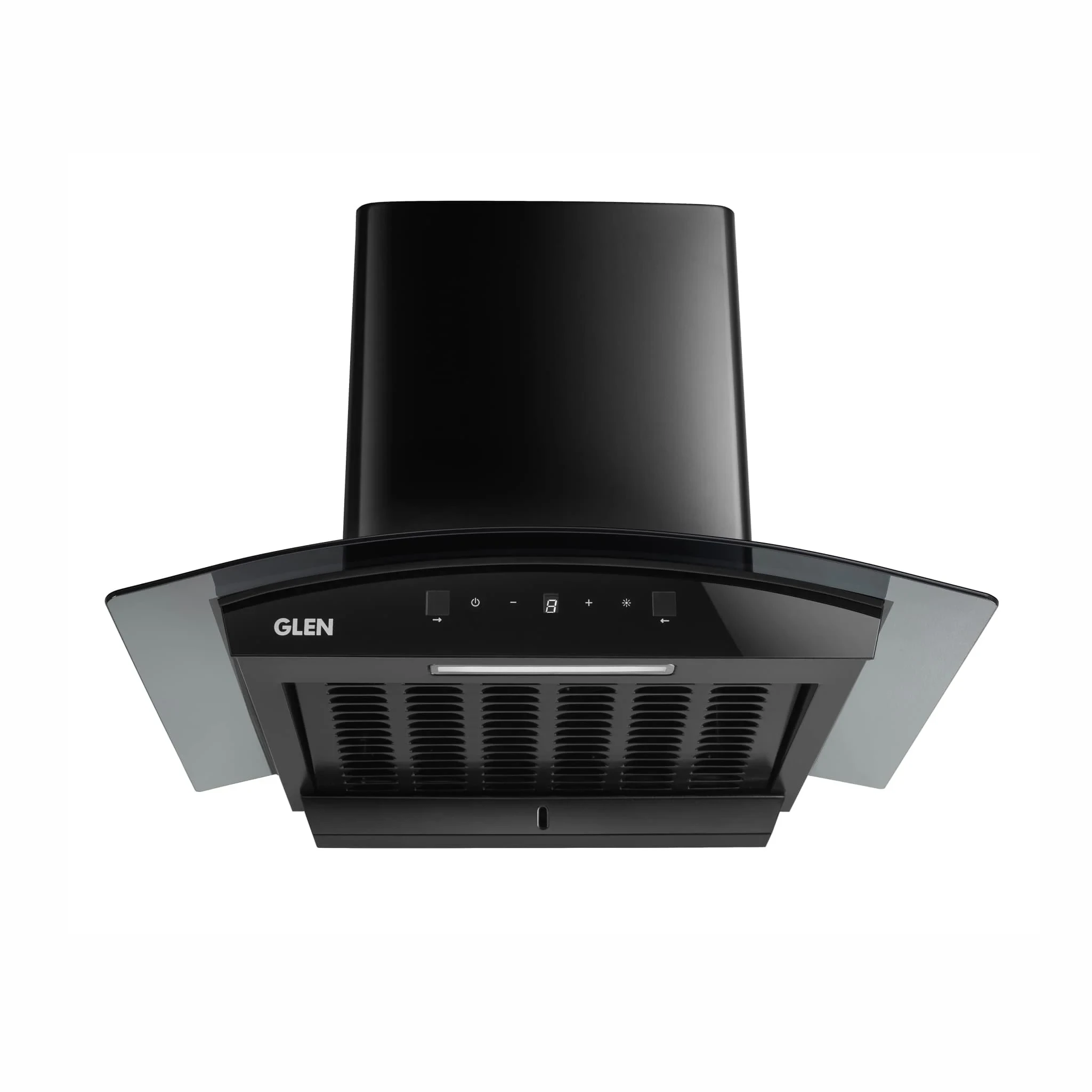 Auto Clean Curved Glass Filter less Kitchen Chimney, Motion Sensor control with Digital Display 60/76/90cm, 1200 m3/h (6058 DI BL AC)