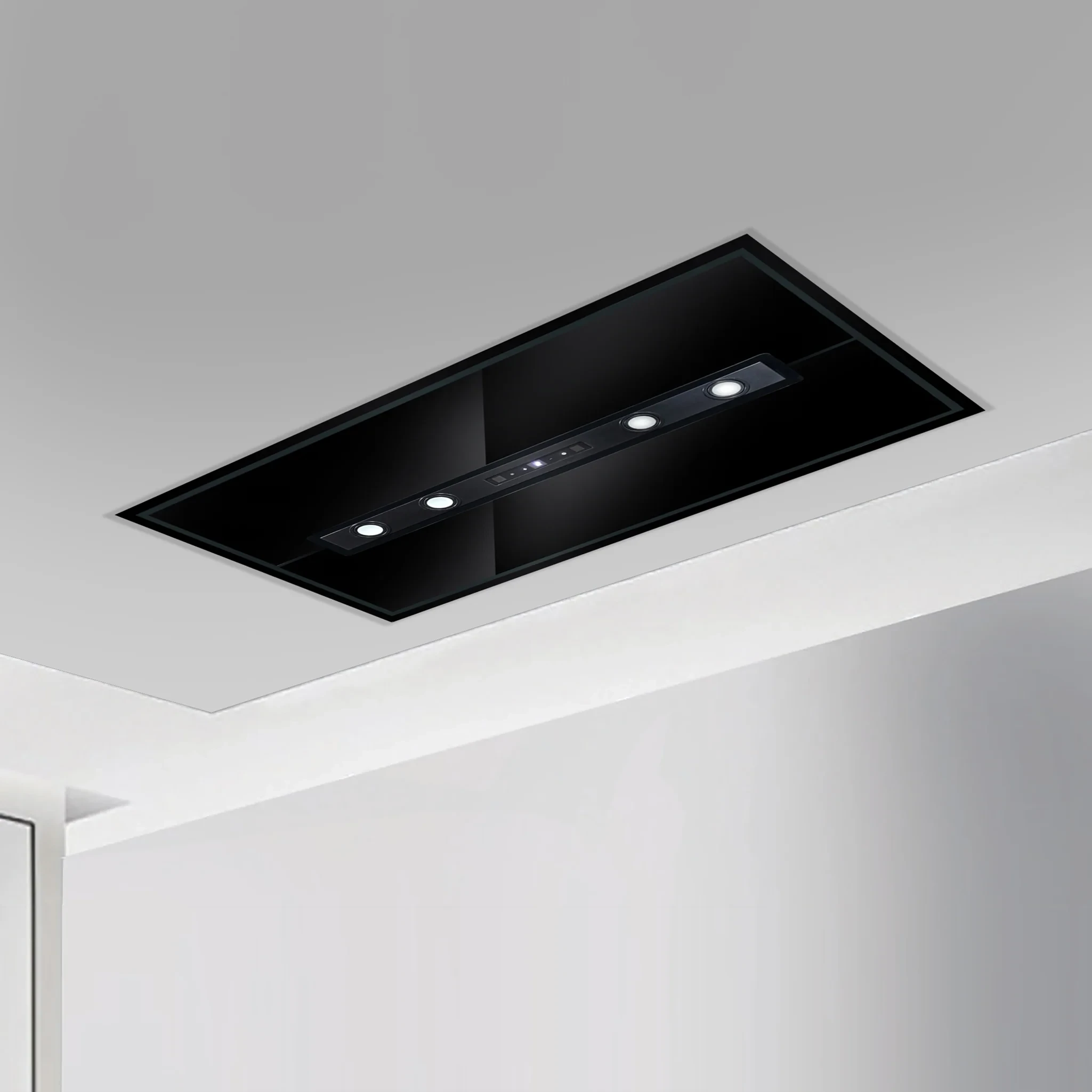 Ceiling Mounted Kitchen Chimney Cassette Island Remote Control 95/120cm 1250 m3/h with Baffle Filters -Black (CH1010INCS)