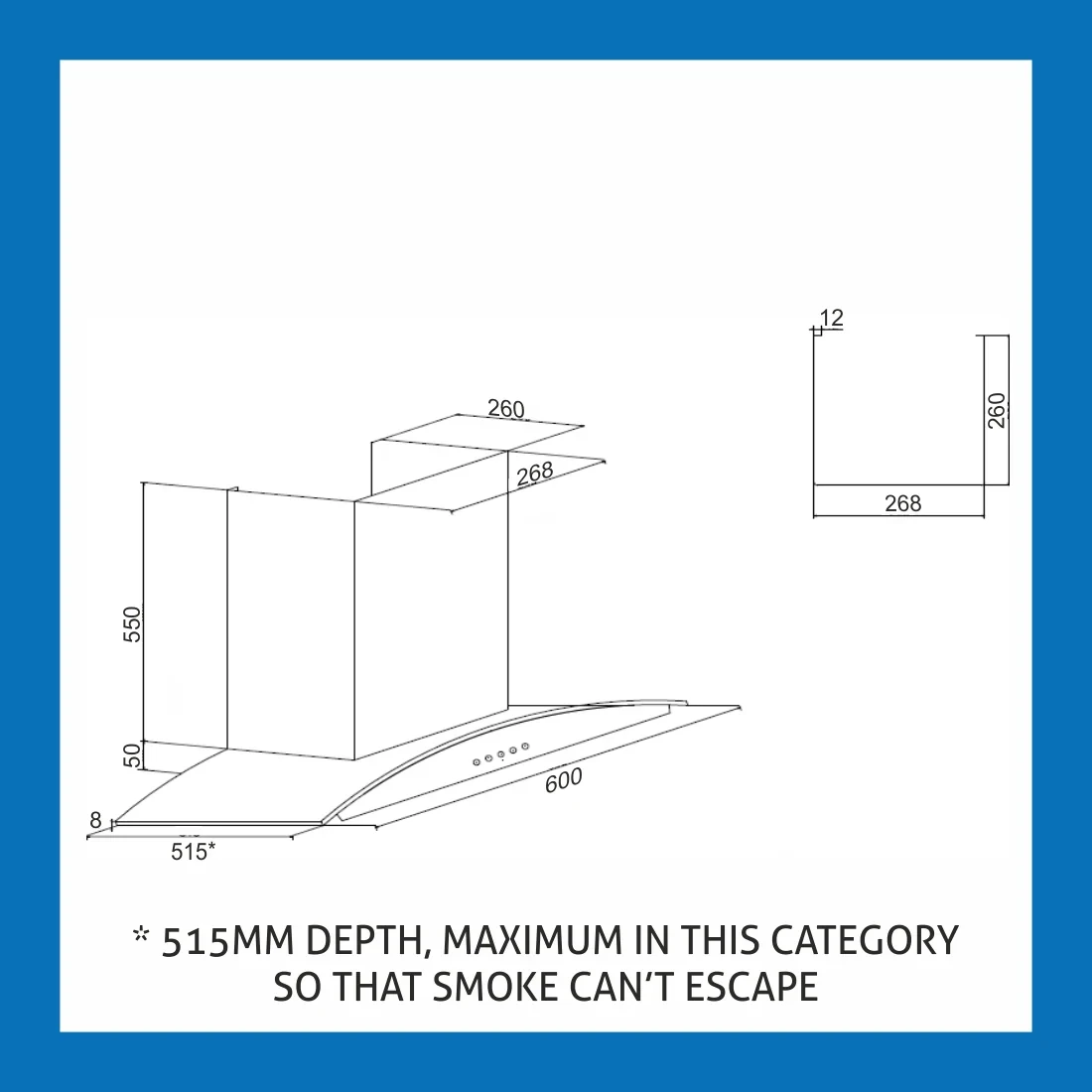 Kitchen Chimney Curved Glass, Push Buttons Baffle filter 60cm 1000 m3/h -Silver (6023 SX)
