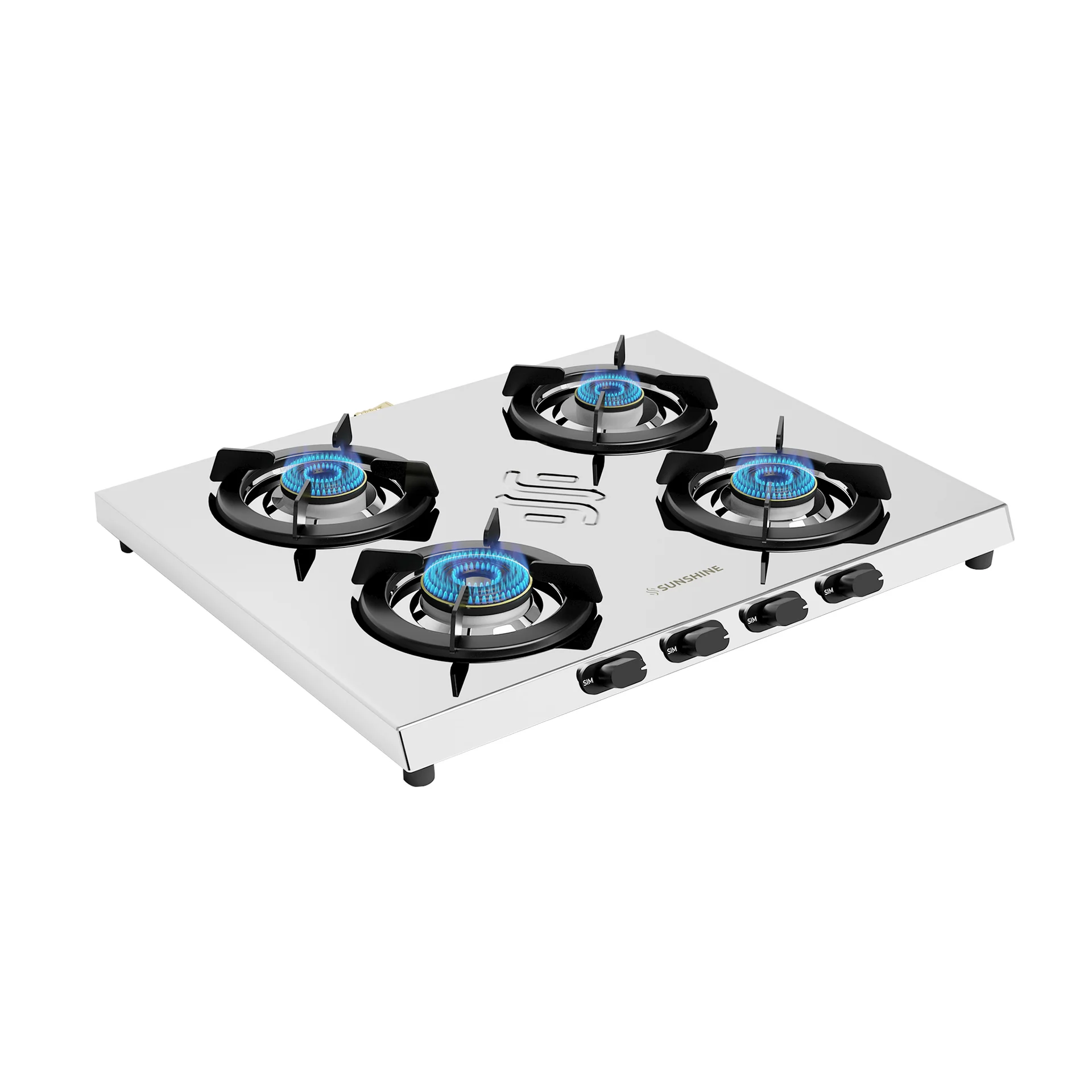 Sunshine Falcon Ultra Slim Stainless Steel Cooktop, ISI Certified Manual Ignition 4 Burner Gas Stove