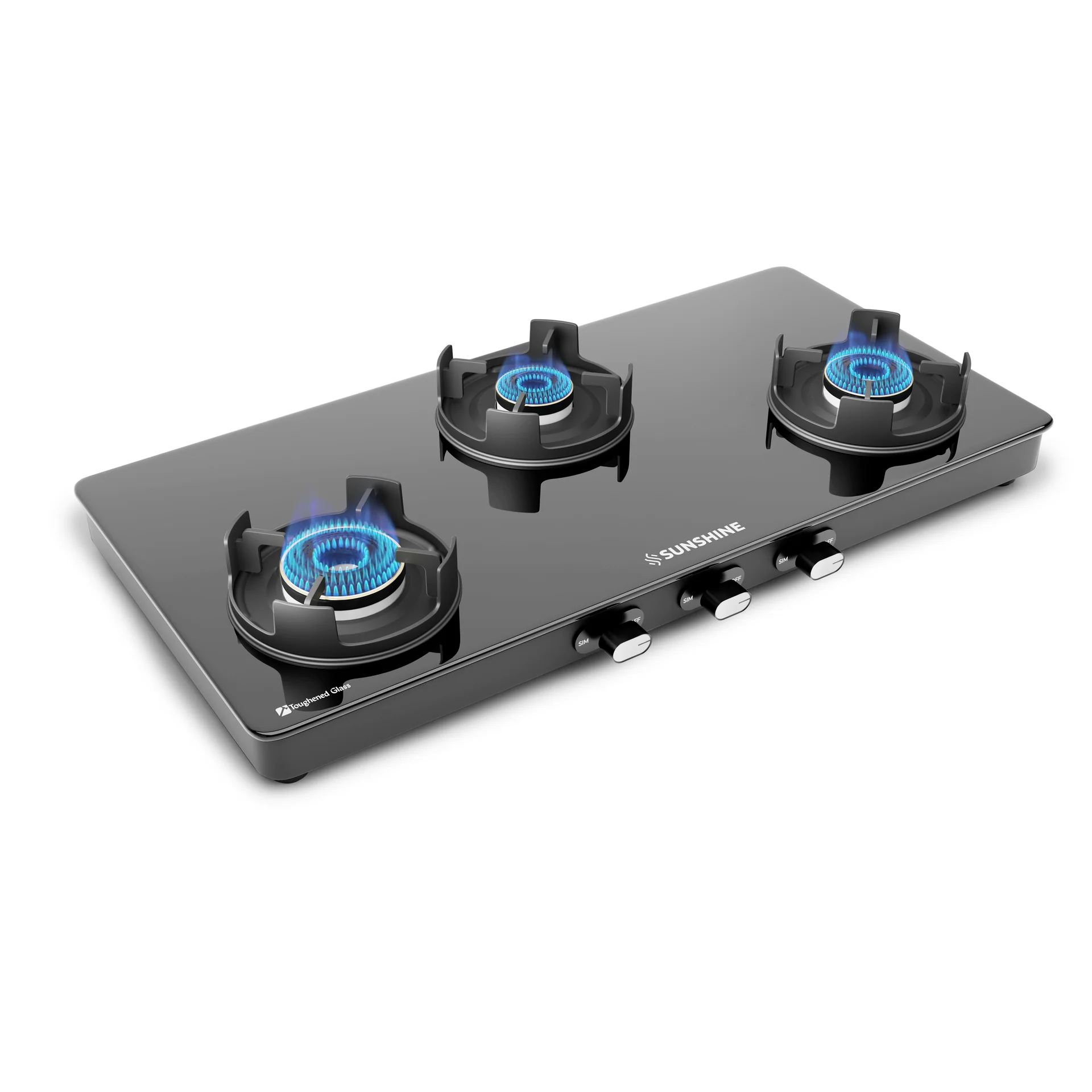 Sunshine Regal Pro 3 Burner Gas Stove Toughened Glass Cooktop Manual Ignition